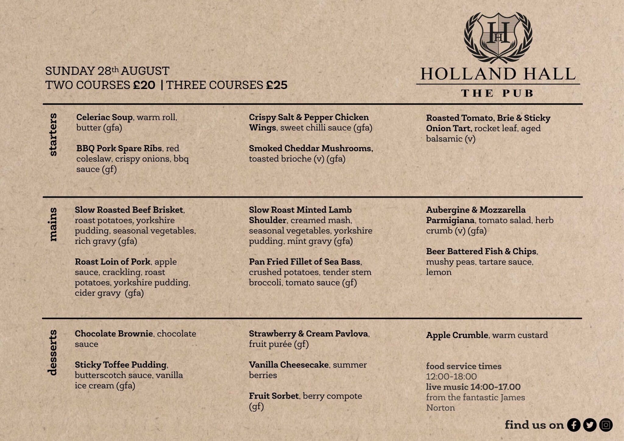 The Pub Menus Holland Hall